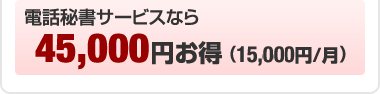 電話秘書サービスなら45,000円(税別)お得 (15,000円/月(税別))